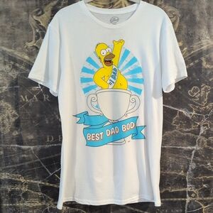 The Simpsons Men's T-Shirt White Medium Best Dad Bod